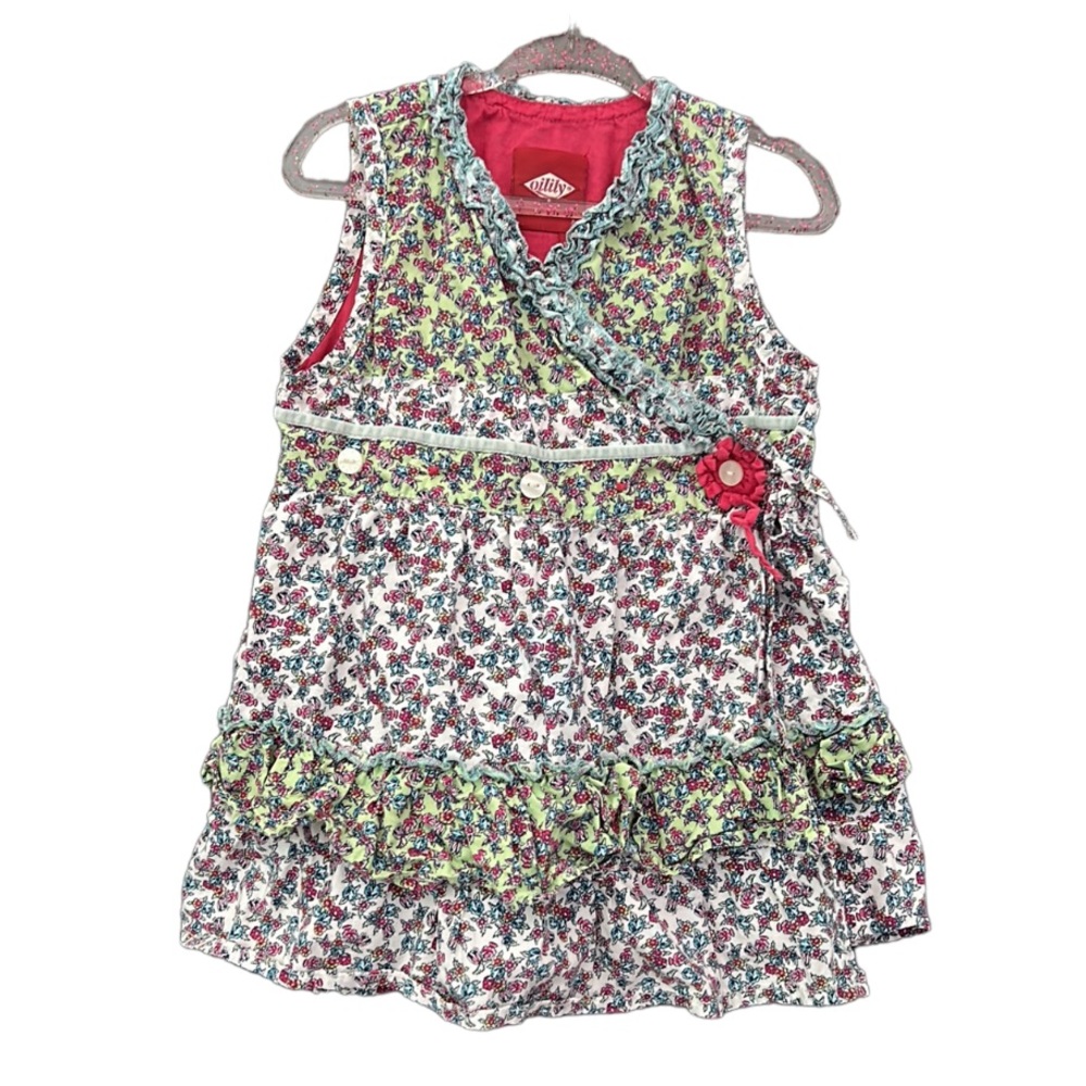 Oilily Floral Tiered Sleeveless Wrap Dress Pink Green Cotton Toddler Girls Sz 86